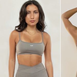 437 v legging and micro bra set in clay mask / grey